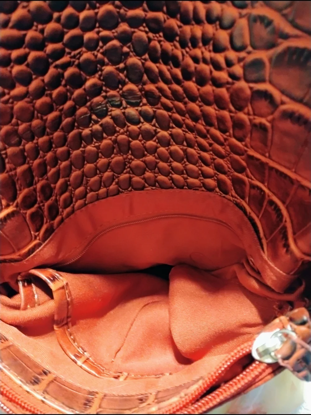 Red Croc-Embossed  Faux Leather Crossbody Bag with Floral Scarf